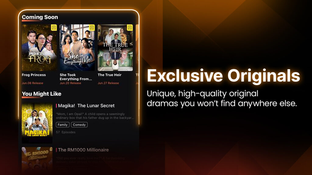 App preview with exclusive series – Do Drama app preview featuring local short dramas, designed for vertical mobile viewing.